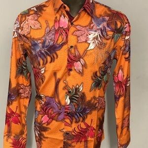 Deniko shirt button front orange floral modern